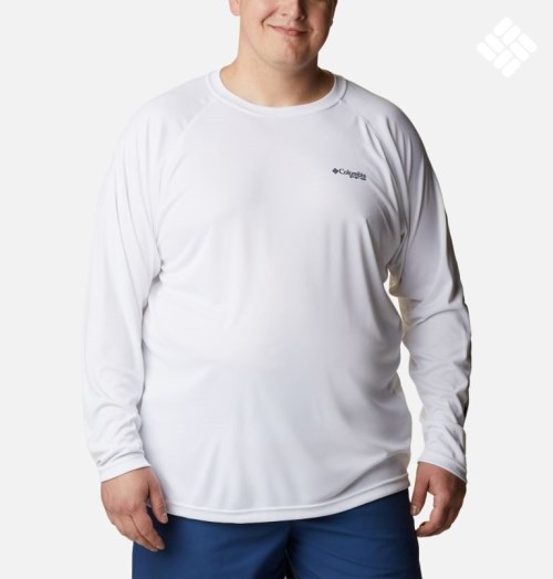 Men's Columbia PFG Terminal Tackle Long Sleeve Sweatshirts White | Plus Size CA-U64L8